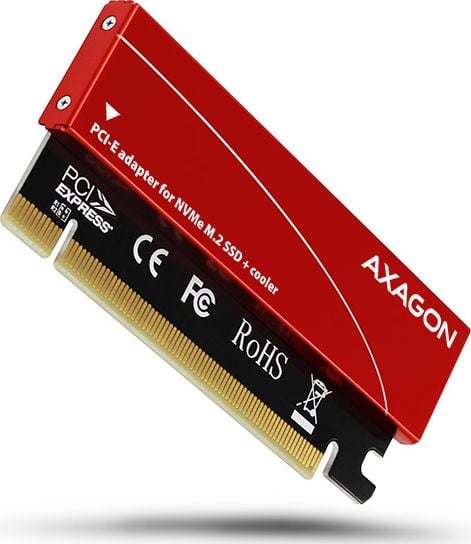 Card PCI-E x4 Axagon PCEM2-S, adaptor la 1x M.2 NVMe SSD, M.2 2230/2242/2260/2280, Cooler pasiv, Roșu