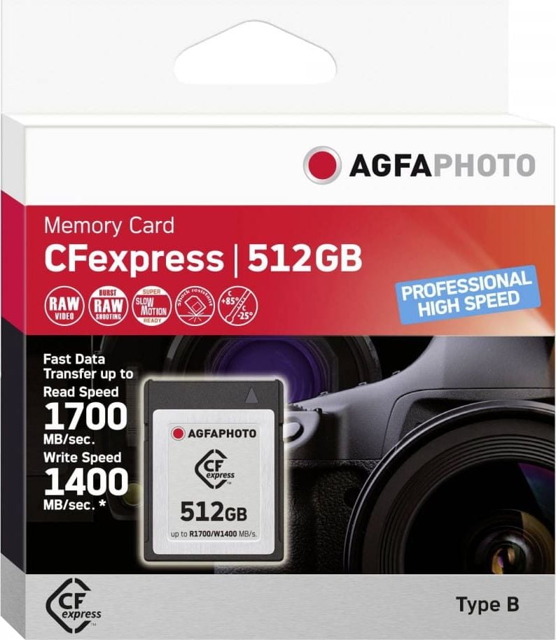 Card profesional AgfaPhoto CFexpress de 512 GB de mare viteză (10442)