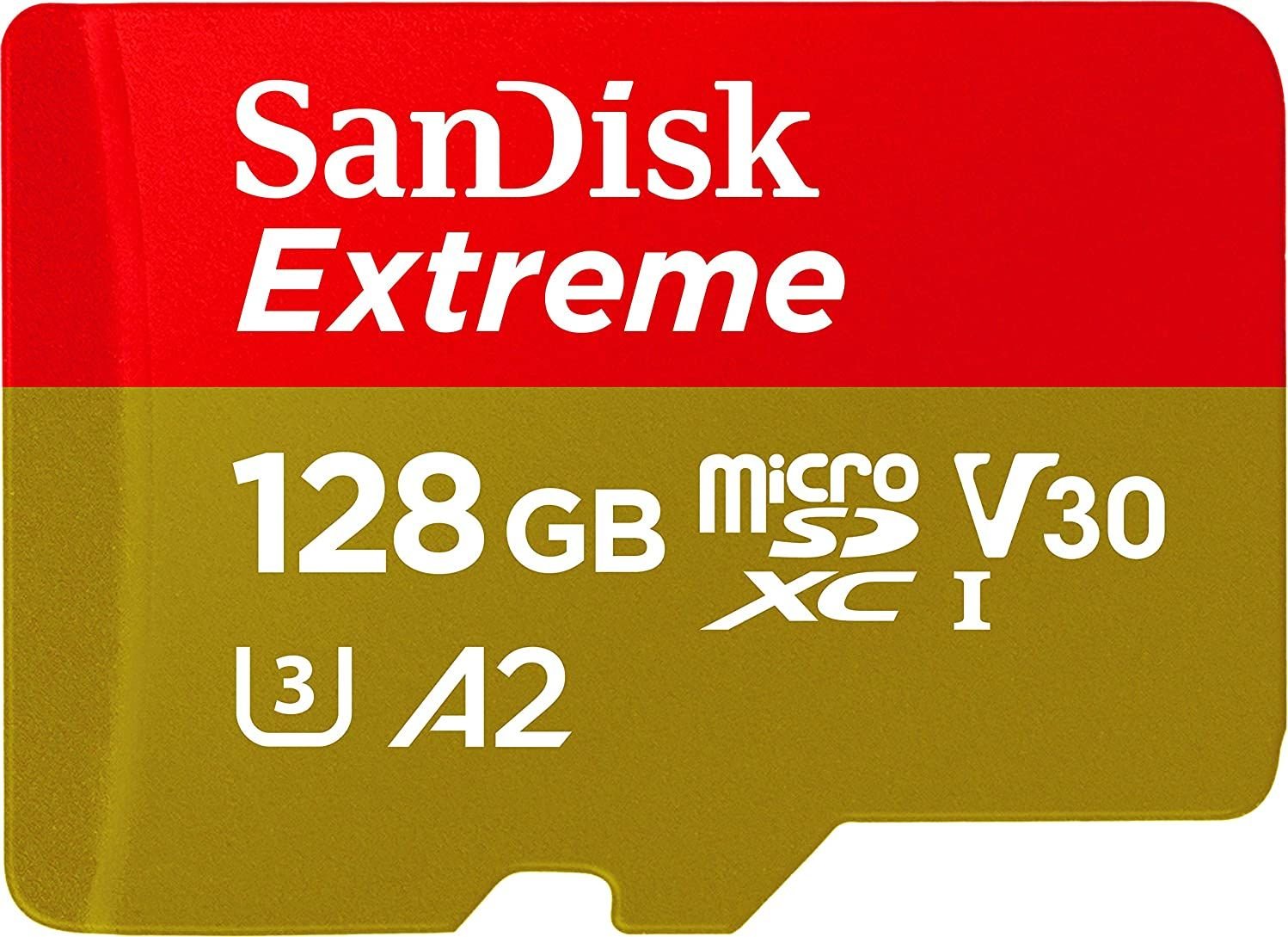 Card SanDisk Extreme MicroSDXC de 128 GB clasa 10 UHS-I/U3 A2 V30 (SDSQXAA-128G-GN6MA)