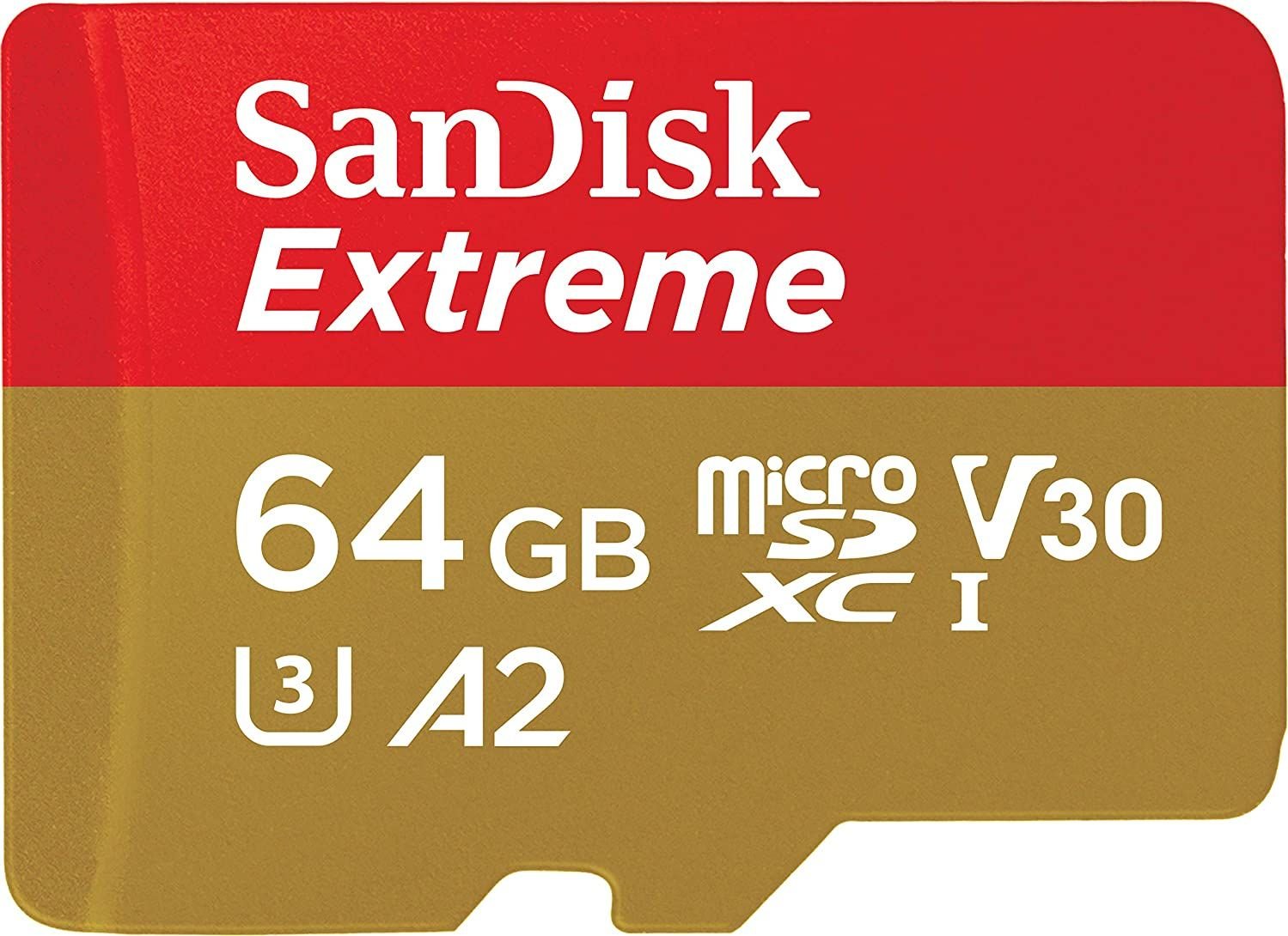 Card SanDisk Extreme MicroSDXC de 64 GB clasa 10 UHS-I/U3 A2 V30 (SDSQXAH-064G-GN6MA)