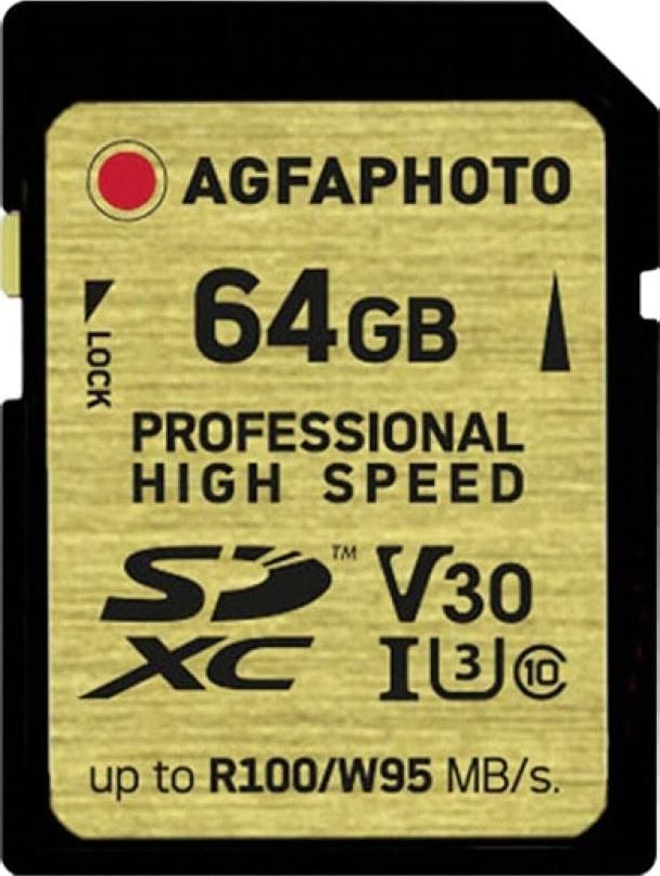Card SDHC AgfaPhoto de 64 GB clasa 10 UHS-I/U3 V30 (10606)