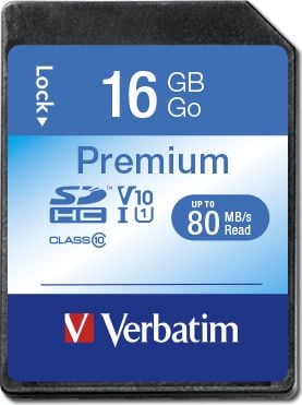Card SDHC Verbatim Premium de 16 GB clasa 10 UHS-I/U1 V10 (43962)
