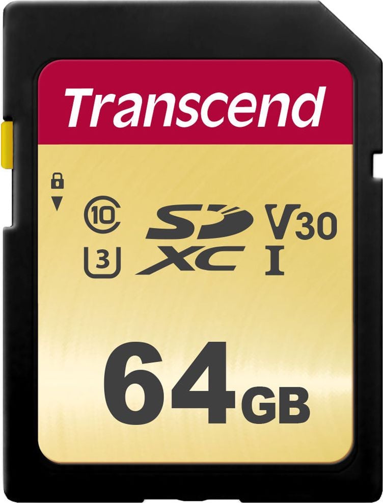 Card SDXC Transcend 500S 64GB Clasa 10 UHS-I/U3 V30 (TS64GSDC500S)