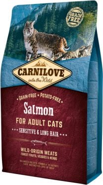 Hrana uscata pentru pisici Carnilove, Sensitive & Long Hair, Somon, 2 Kg