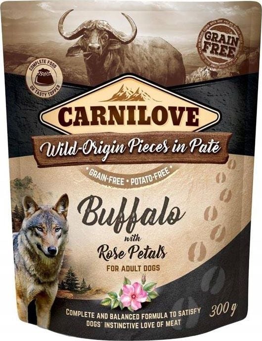 Carnilove Carnilove Dog Pouch Buffalo Rose Petals - hrana umeda fara cereale pentru caini, bivol si petale de trandafir, plic universal de 300 g