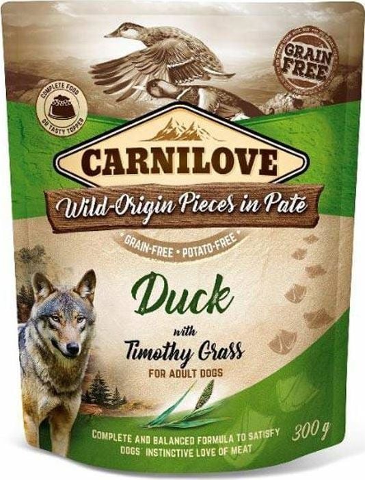 Carnilove Carnilove Dog Pouch Duck Timothy Grass - hrana umeda fara cereale pentru caini, rata cu timothy, plic universal 300g