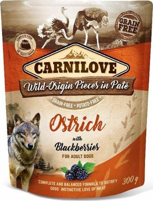 Carnilove Carnilove Dog Pouch Ostrich Blackberries - hrana umeda fara cereale pentru caini, strut cu afine, plic universal 300g
