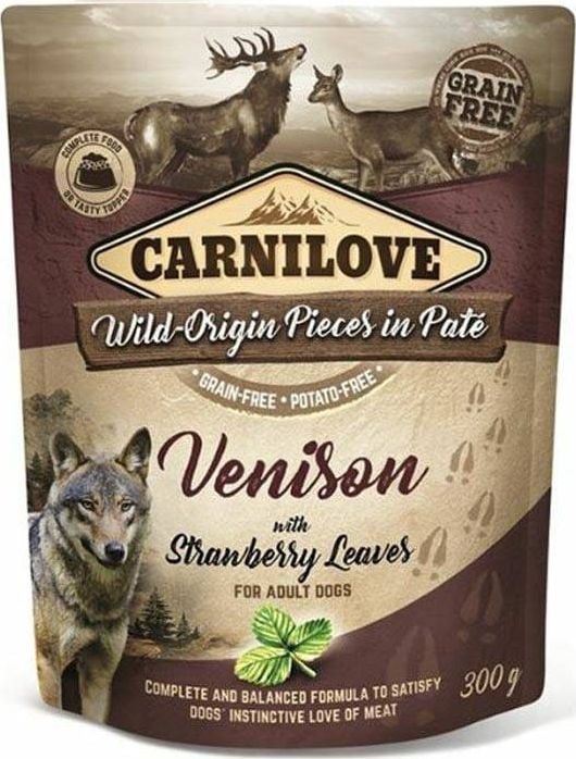 Carnilove Carnilove Dog Pouch Venison Strawberry - hrana umeda fara cereale pentru caini, caprioara cu capsuni, punga universala 300g