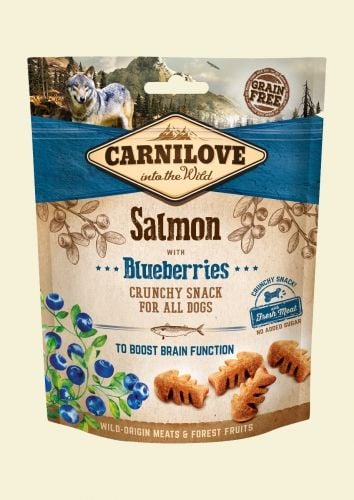Câine trata Snack Crunchy Blueberries Salmon proaspete 200g +