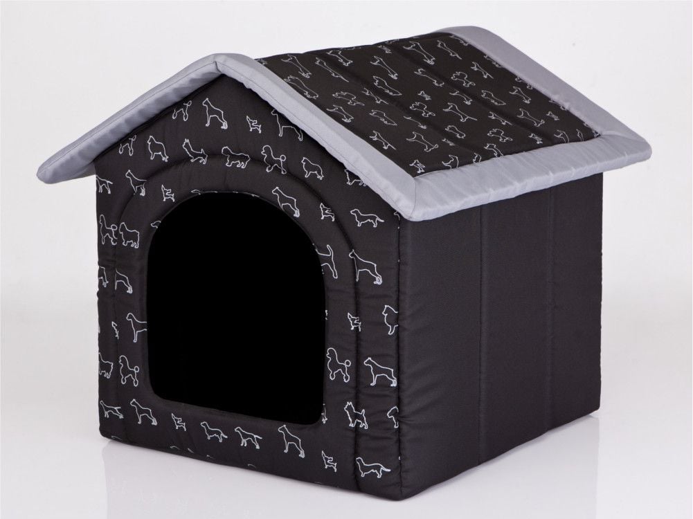 Casa pentru animale de companie, HobbyDog, negru cu caini, Dimensiunea 4 - 60x55x60 cm