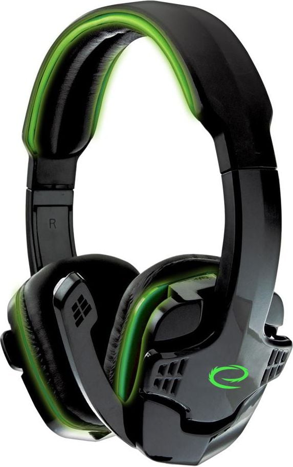 Casti gaming stereo cu microfon si control volum RAVEN Verde fir textil 2m 2 x jack 3.5mm