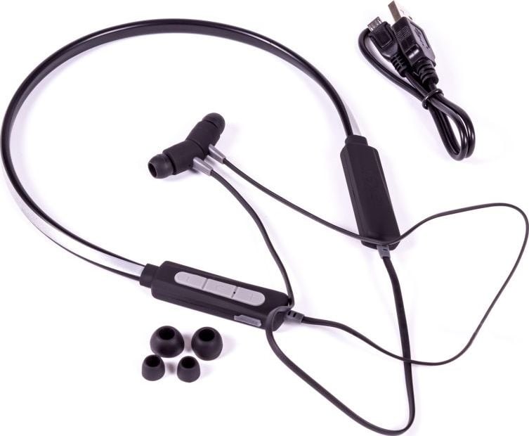 Casti audio - Casti magnetice cu guler, in ear, Bluetooth v4.2 Maxell EB-BT200, baterie dubla, microfon, cablu plat, controler, negre