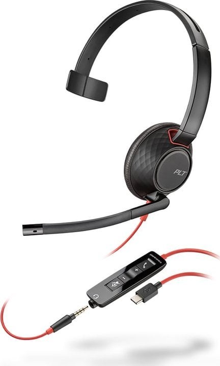 Căști Plantronics Poly Blackwire C5210 monoaural USB-C și căști de 3,5 mm cu microfon