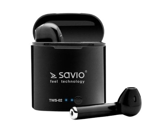 Casti Wireless,Savio TWS-02,EarBuds, pentru Ios &amp; Android, Bluetooth 5.0, Negru