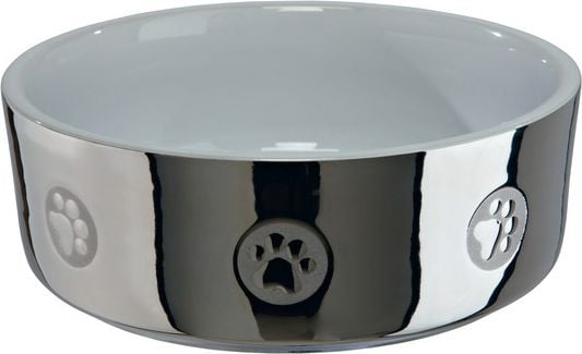 Castron Trixie Ceramic pentru caini 0.8 l/ø 15 cm gri/alb 25084