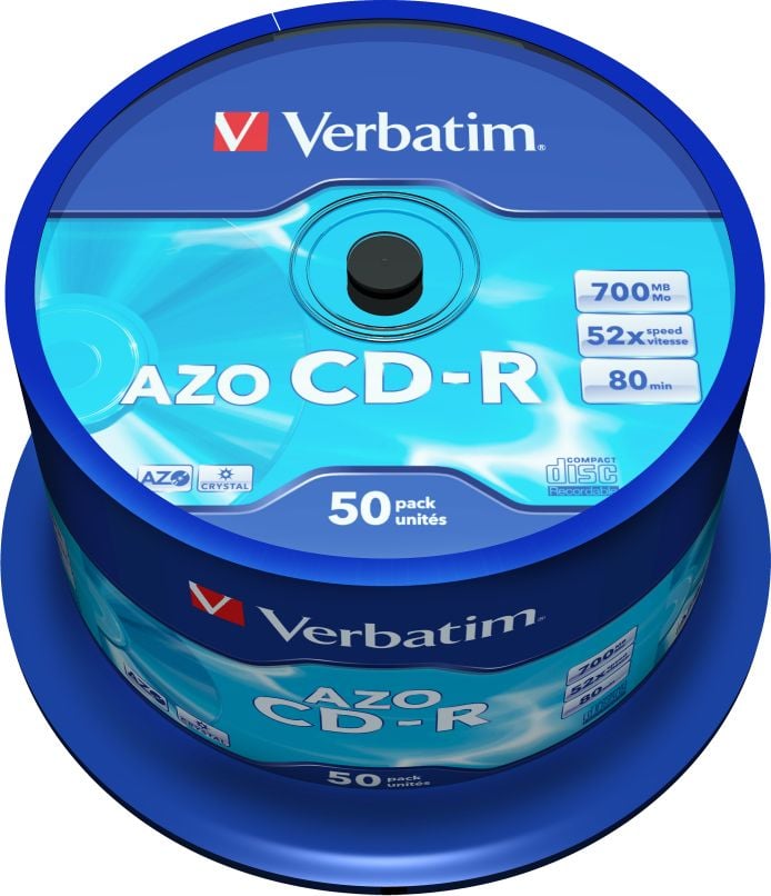 CD-R Verbatim Spindle Crystal Azo, 52X,700MB, 50 buc