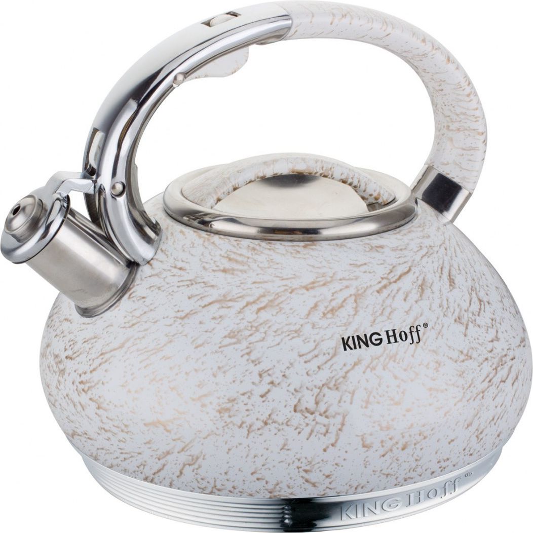 Ceainic din inox cu fluier Kinghoff, Gold Kh-1066, 3L, Alb