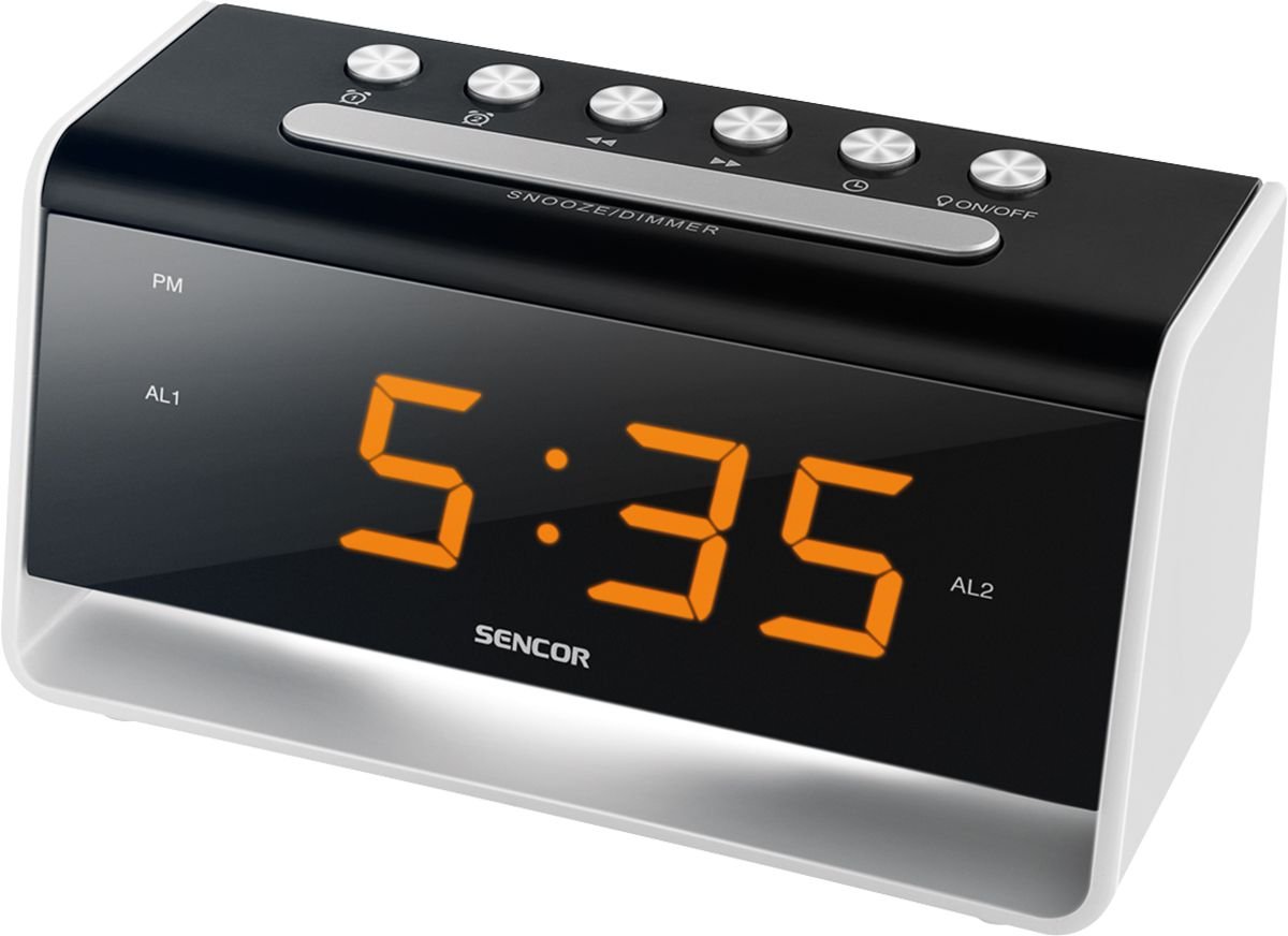 Ceas desteptator digital SDC 4400 cu ecran LED pentru noapte, Sencor, Negru