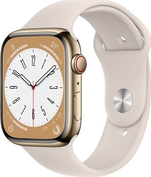 Ceas inteligent Apple Apple Watch Series 8 MNKM3UL/A 45 mm, ceasuri inteligente, GPS (satelit), Retina LTPO OLED, ecran tactil, monitorizare ritm cardiac, impermeabil, Bluetooth, Wi-Fi, eSIM, Aur, Starlight
