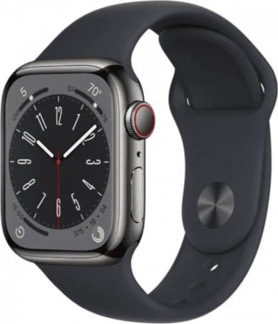 Ceas inteligent Apple Apple Watch Series 8 MNKU3UL/A 45 mm, ceasuri inteligente, GPS (satelit), Retina LTPO OLED, ecran tactil, monitorizare ritm cardiac, rezistent la apă, Bluetooth, Wi-Fi, eSIM, gri, miezul nopții