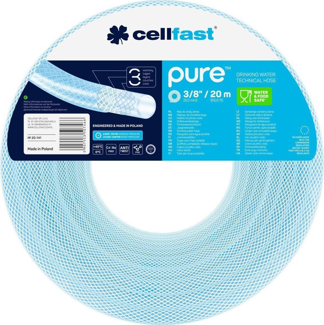 Cellfast Cellfast Furtun de apă potabilă pură 9mm x 2.2mm 20m