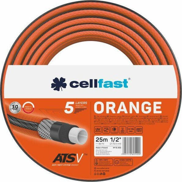 Furtun pentru gradina cu 5 straturi Cellfast ORANGE, 3/4`, armat, 25 m lungime, protectie UV, antirasucire