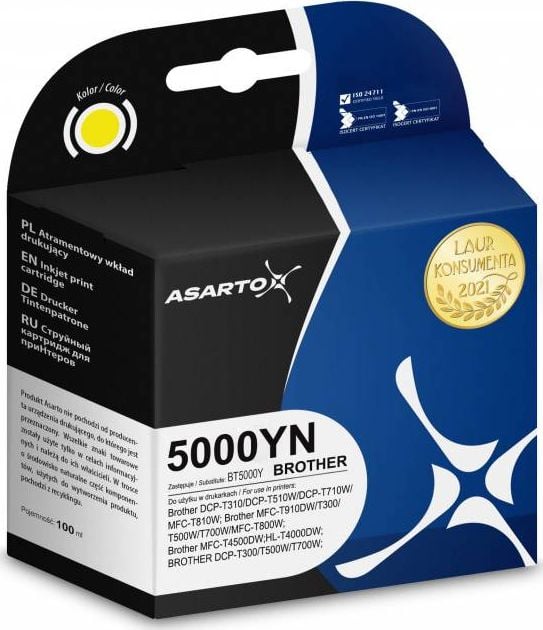 Cerneală Asarto Cerneală Asarto pentru Brother 5000YN | BT5000Y | 100 ml | galben