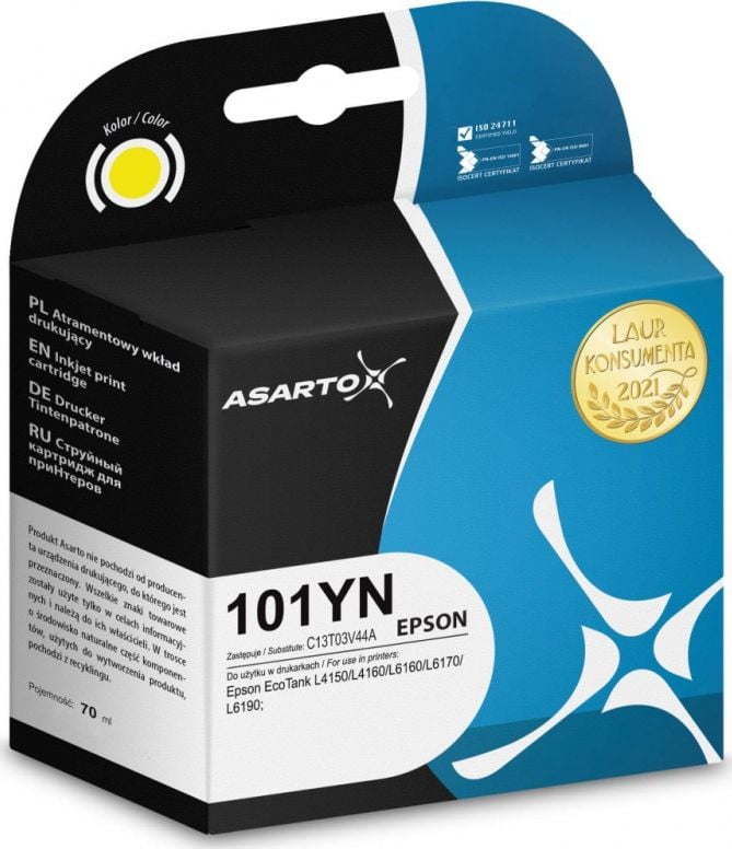 Cerneală Asarto Cerneală Asarto pentru Epson 101YN | C13T03V44A | 70 ml | galben