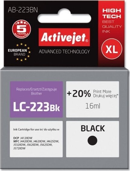 Cerneală Activejet Cerneală Activejet AB-223BN (înlocuitor Brother LC223BK Supreme 16 ml negru)