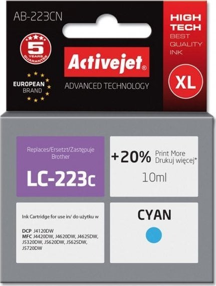 Cerneală Activejet Cerneală Activejet AB-223CN (înlocuitor Brother LC223C Supreme 10 ml albastru)