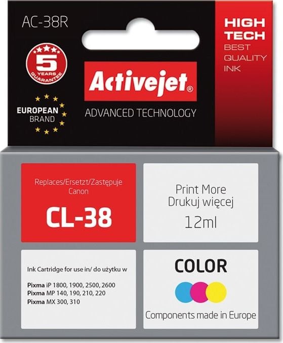 Cerneală Activejet Cerneală Activejet AC-38R (înlocuire Canon CL-38; Premium; 12 ml; culoare)
