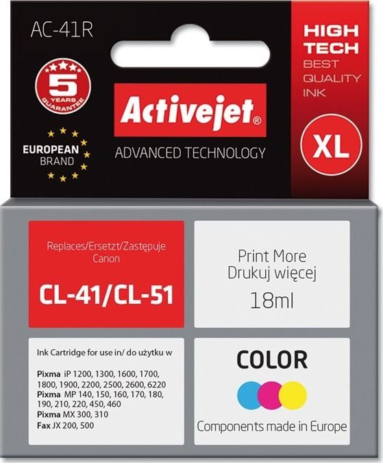 Cerneală Activejet Cerneală Activejet AC-41R (înlocuire Canon CL-41; Premium; 18 ml; culoare)