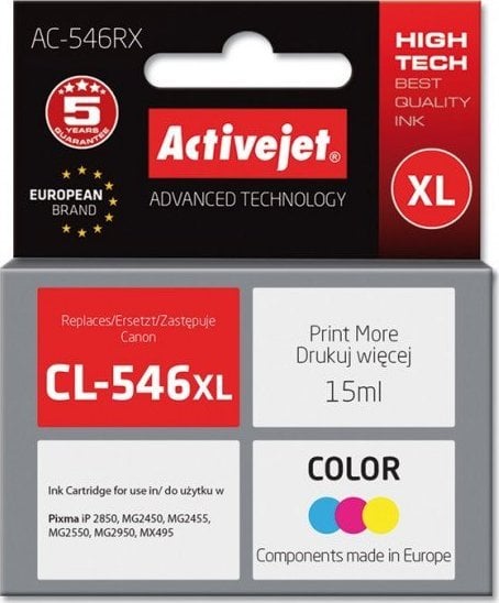 Cerneală Activejet Cerneală Activejet AC-546RX (înlocuire Canon CL-546XL Premium 15 ml culoare)