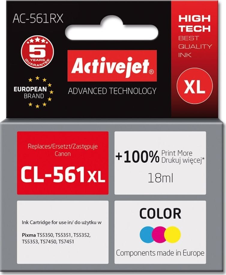 Cerneală Activejet Cerneală Activejet AC-561RX pentru Canon; Înlocuire CL-561XL; Premium; 18 ml; culoare