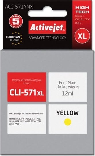 Cerneală Activejet Cerneală Activejet ACC-571YNX (de înlocuire Canon CLI-571Y XL Supreme 12ml galben)
