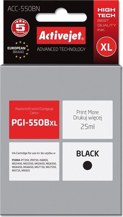 Cerneală Activejet Cerneală Activejet Activejet ACC-550BN (de înlocuire Canon PGI-550BK; Supreme; 25 ml; negru)