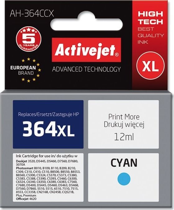 Cerneală Activejet Cerneală Activejet Activejet AH-364CCX (de înlocuire HP 364XL CB323EE; Premium; 12 ml; albastru)