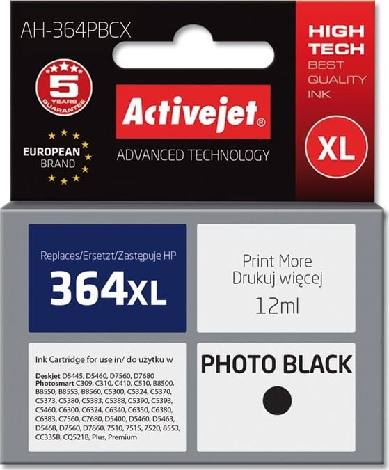 Cerneală Activejet Cerneală Activejet Activejet AH-364PBCX (de înlocuire HP 364XL CB322EE; Premium; 12 ml; negru, foto)