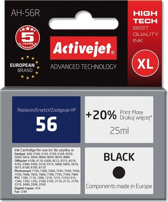 Cerneală Activejet Cerneală Activejet Activejet AH-56R (înlocuitor HP 56 C6656A; Premium; 25 ml; negru)