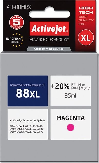 Cerneală Activejet Cerneală Activejet Activejet AH-88MRX (de înlocuire HP 88XL C9392AE; Premium; 35 ml; roșu)