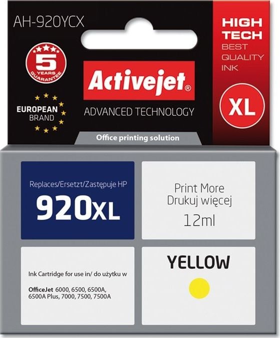 Cerneală Activejet Cerneală Activejet Activejet AH-920YCX (de înlocuire HP 920XL CD974AE; Premium; 12 ml; Galben)
