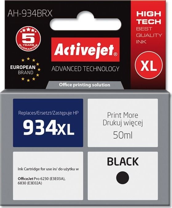 Cerneală Activejet Cerneală Activejet Activejet AH-934BRX (de înlocuire HP 934XL C2P23AE; Premium; 50 ml; negru)