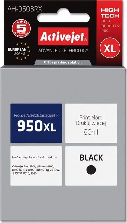 Cerneală Activejet Cerneală Activejet Activejet AH-950BRX (de înlocuire HP 950XL CN045AE; Premium; 80 ml; negru)