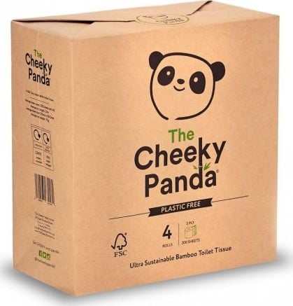 Cheeky Panda Hârtie igienică din bambus cu trei straturi 4 role în hârtie - Cheeky Panda