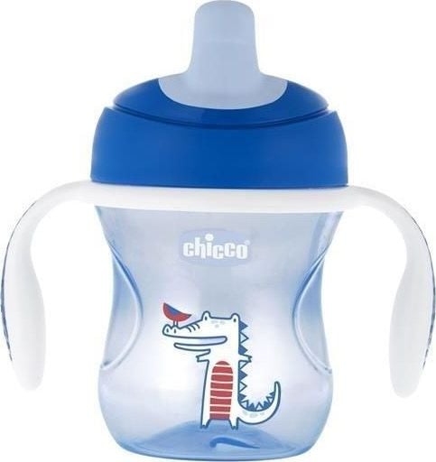 Biberon cu cioc si manere 200 ml Chicco Training Cup 070015B, Albastru 6 luni+