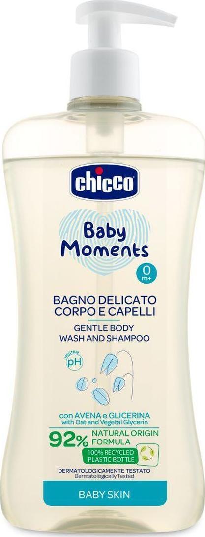 Gel de Dus si Sampon Chicco Fara Lacrimi Baby Moments Baby Skin 500ml 0 Luni+