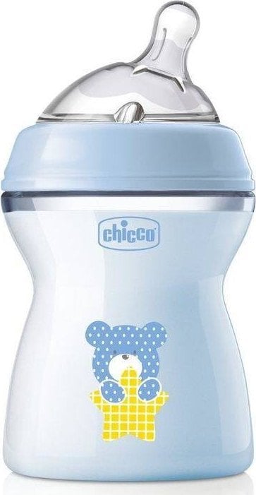 Chicco CHICCO_NaturalFeeling Flacon din plastic 250ml cu tetina de silicon debit mediu 2m+ Albastru