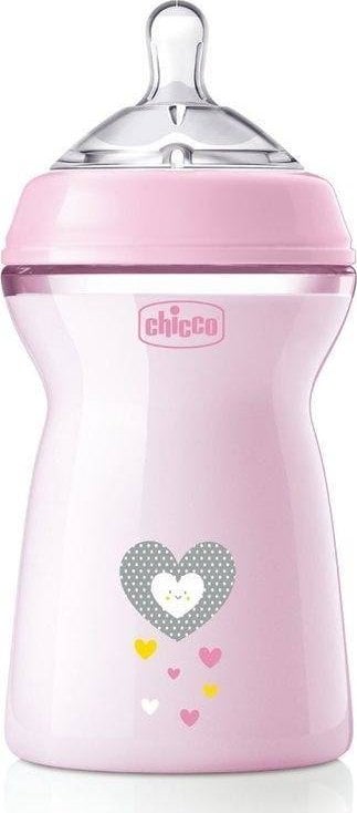 Chicco CHICCO_NaturalFeeling Flacon din plastic 330ml cu tetina de silicon flux rapid 6m+ Roz