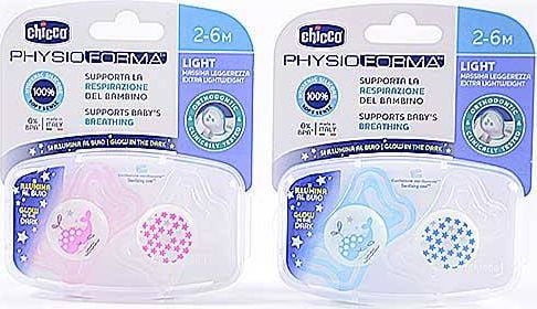 Set 2 suzete ortodontice din silicon 2-6 luni Chicco Physio Forma 097081, Multicolor 2-6 luni