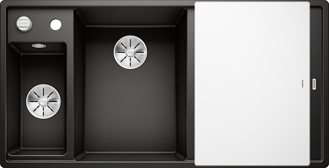 Chiuveta Blanco Axia III 6 S silgranit negru cu dop automat InFino, placa de sticla, scurgere din otel, vas in stanga (525848)
